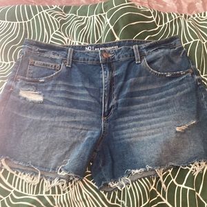 Distressed denim high rise shorts, never worn!